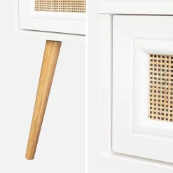2er-Set Nachttische mit Holzlook und Rattan-Geflecht