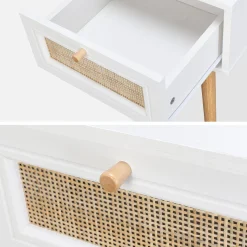 2er-Set Nachttische mit Holzlook und Rattan-Geflecht