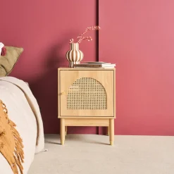 2er-Set Nachttische mit Rattan-Geflecht und 1 Tür