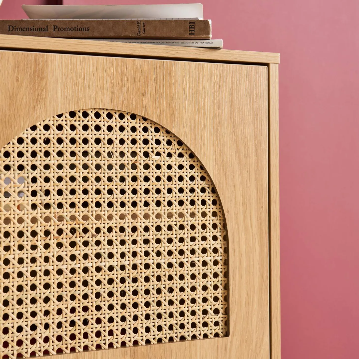 2er-Set Nachttische mit Rattan-Geflecht und 1 Tür