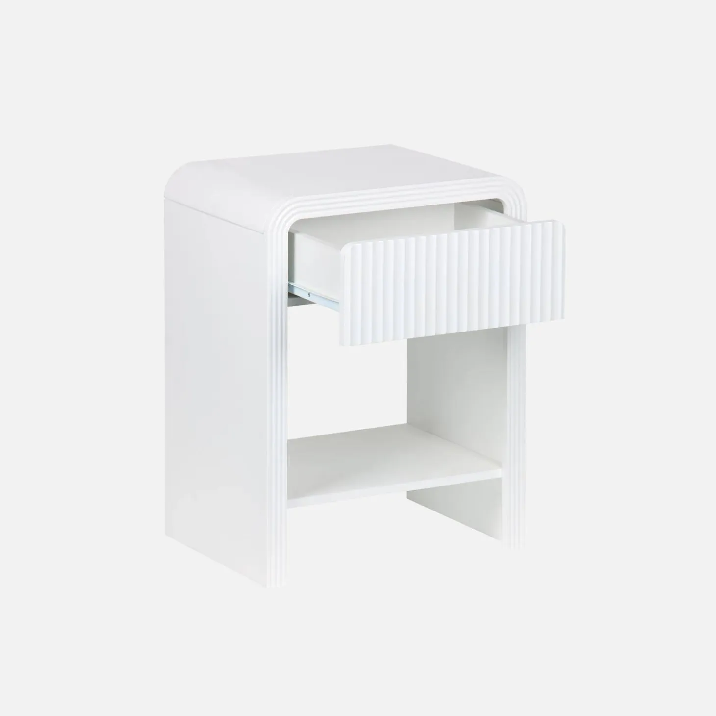2er-Set Nachttisch mit geriffeltem Holzlook 1 Schublade, 1 Regal