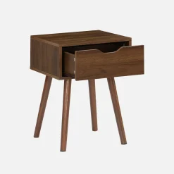 2er-Set Nachttisch mit nussfarbenem Holzdekor, 1 Schublade