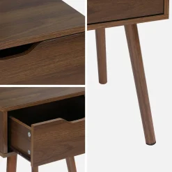 2er-Set Nachttisch mit nussfarbenem Holzdekor, 1 Schublade