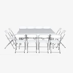 2er-Set Partytischen aus Kunststoff + 12 Stühle, zusammenklappbar