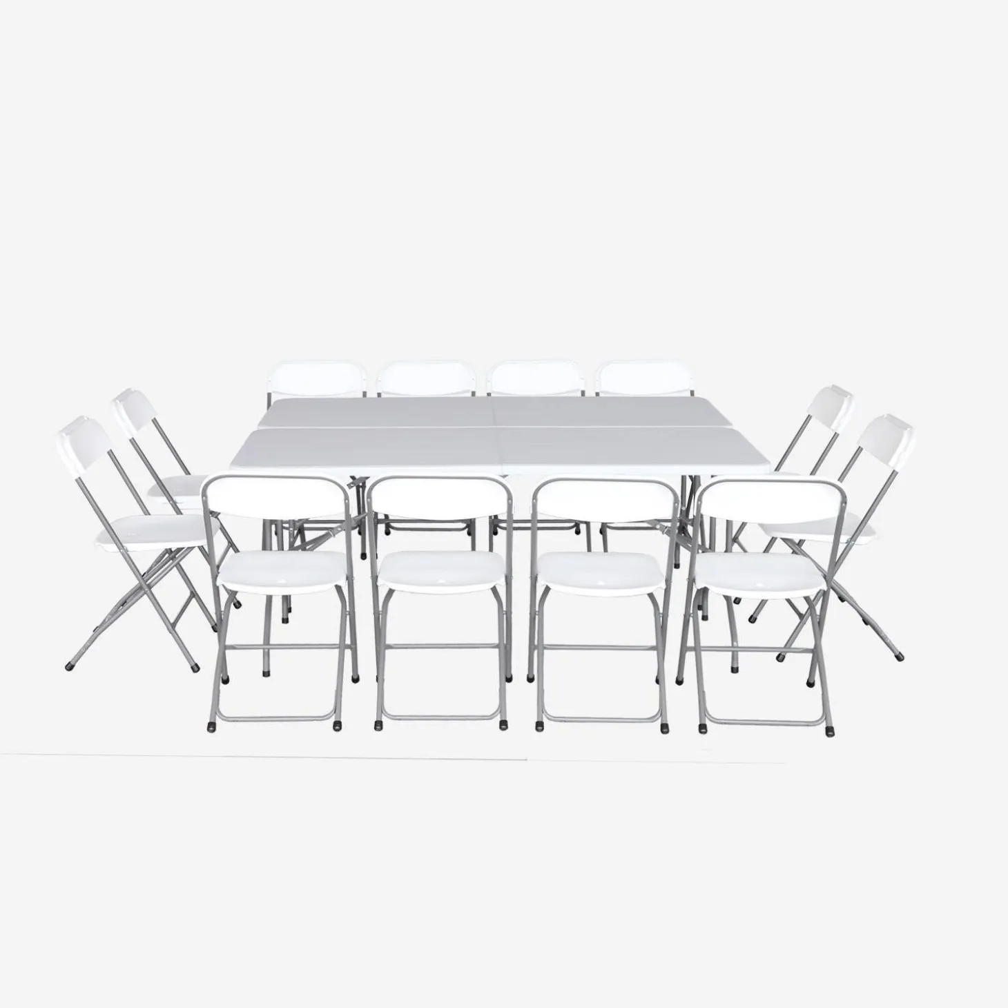 2er-Set Partytischen aus Kunststoff + 12 Stühle, zusammenklappbar