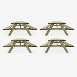 4er Set Picknicktisch 180 cm Holz, 6 Personen - PANCHINA
