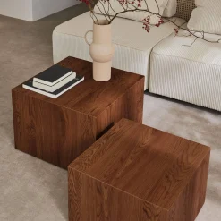 2er-Set quadratische Couchtische mit Holzoptik