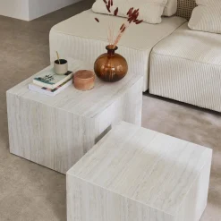 2er-Set quadratische Couchtische mit Marmorlook