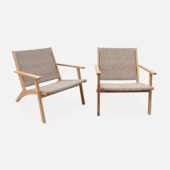 2er-Set Relaxsessel aus Akazienholz und Kunststoffgeflecht