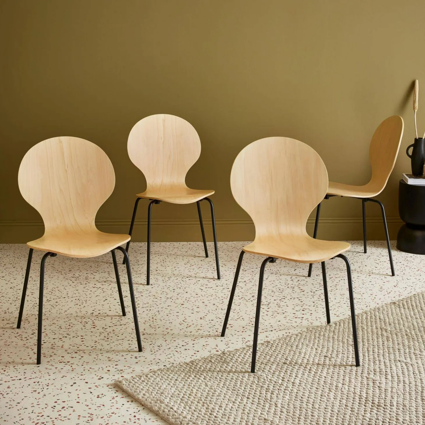 4er-Set Retro-Stühle, Holz und Sperrholz