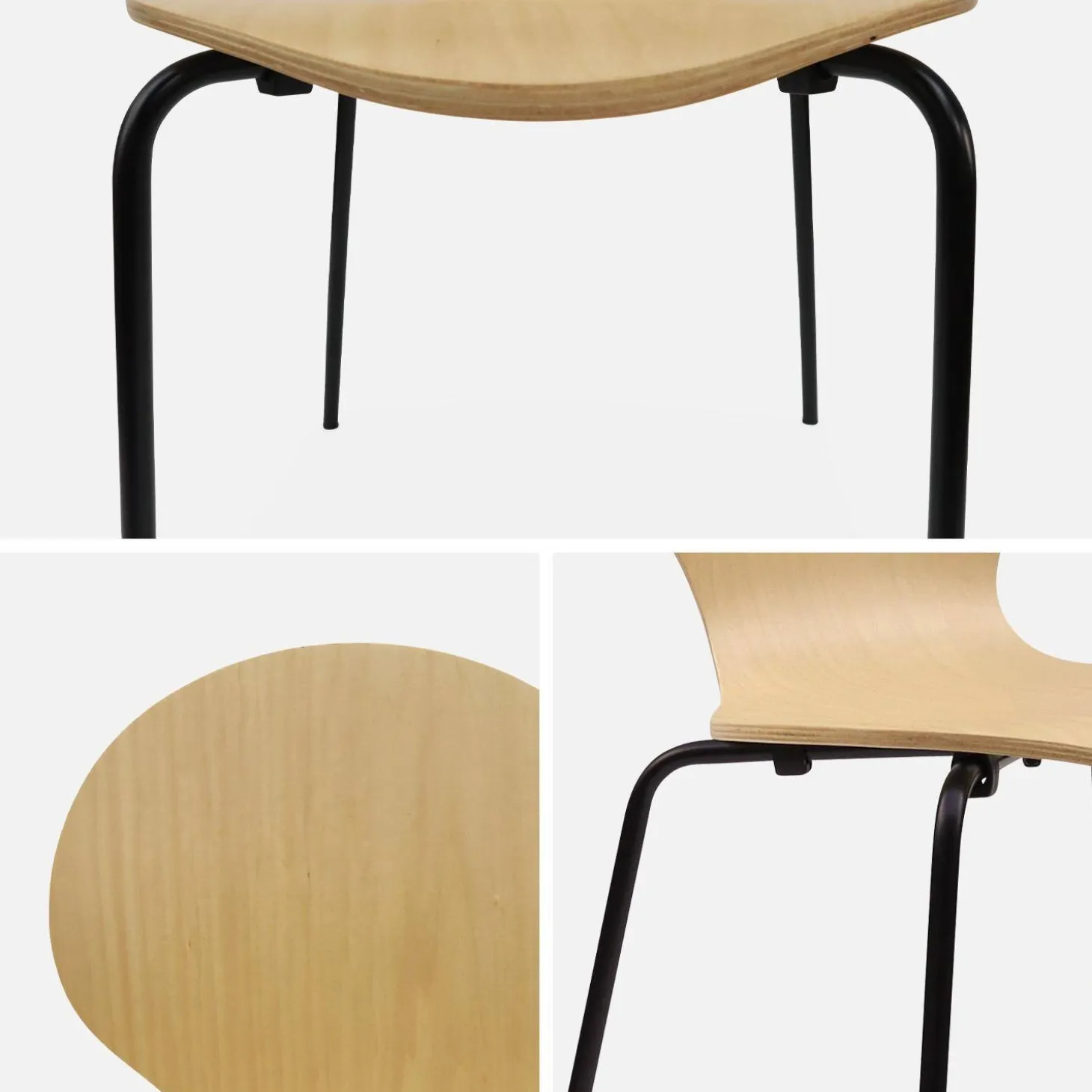 4er-Set Retro-Stühle, Holz und Sperrholz