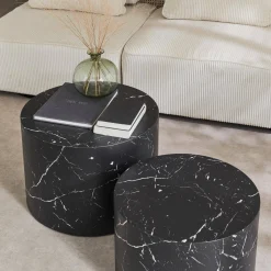 2er Set runde Couchtische mit Marmoroptik