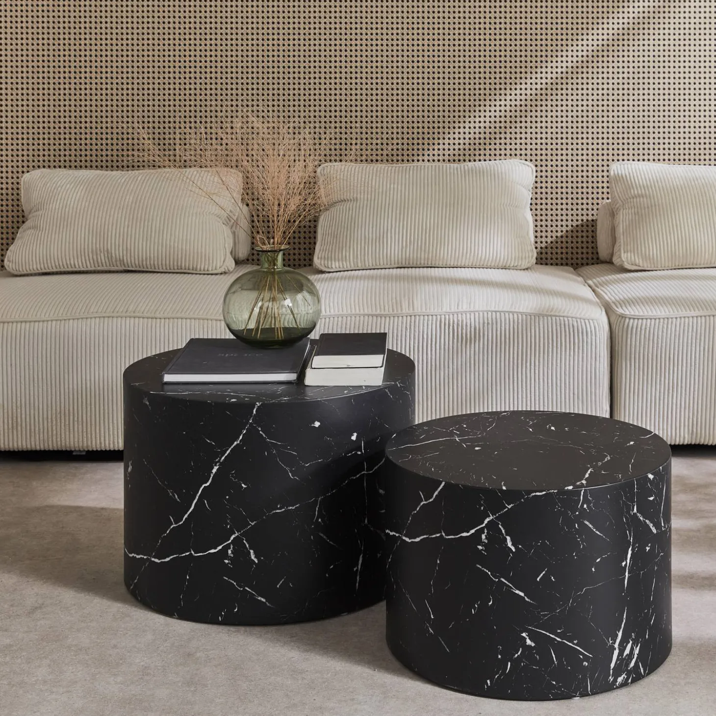 2er Set runde Couchtische mit Marmoroptik