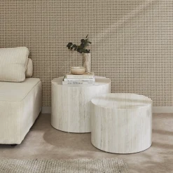 2er Set runde Couchtische mit Marmoroptik