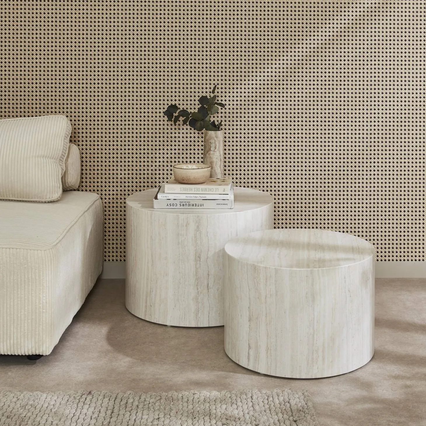 2er Set runde Couchtische mit Marmoroptik