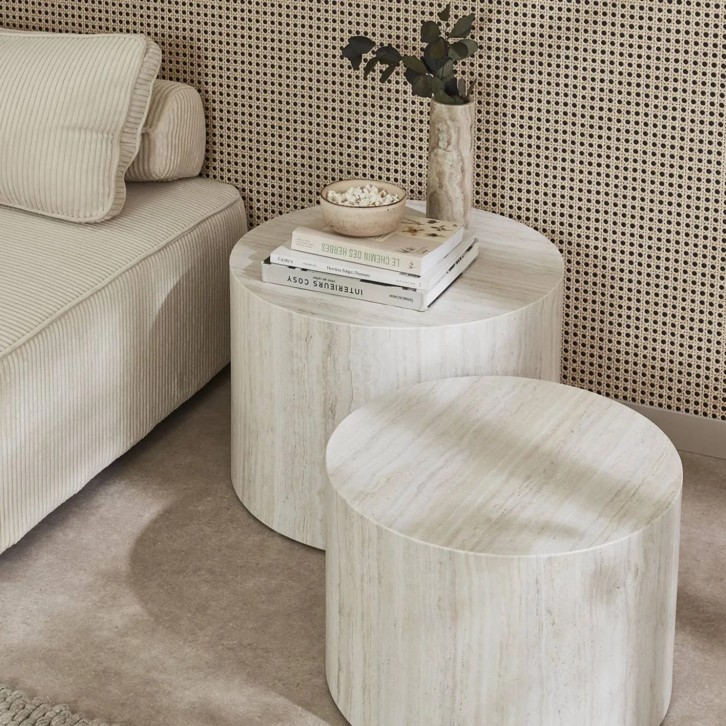 2er Set runde Couchtische mit Marmoroptik