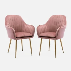 2er Set Samt Sessel mit Metallbeinen
