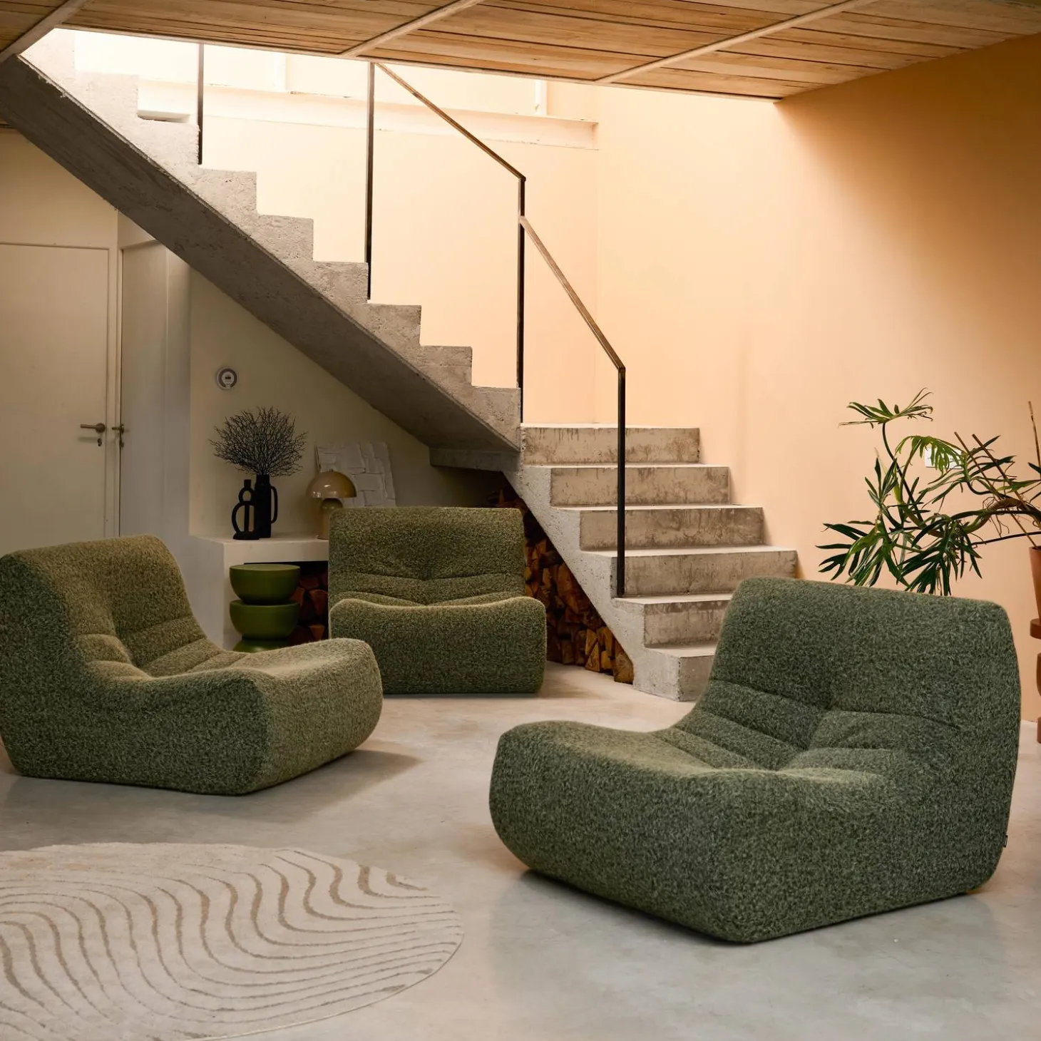 3er-Set Sessel mit Bezug im Alpaka-Look