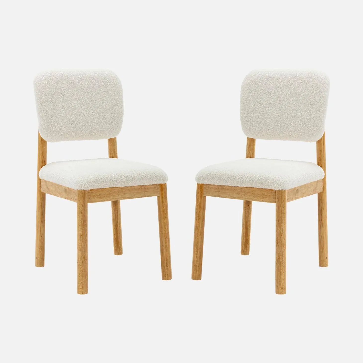 2er-Set skandinavische Stühle aus Hevea-Holz mit Bouclé-Bezug