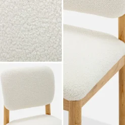 2er-Set skandinavische Stühle aus Hevea-Holz mit Bouclé-Bezug