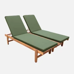 2er-Set Sonnenliegen aus Akazienholz mit Rädern
