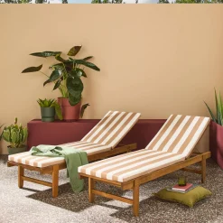 2er-Set Sonnenliegen aus Akazienholz mit Rädern