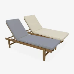 2er-Set Sonnenliegen aus Akazienholz mit Rädern