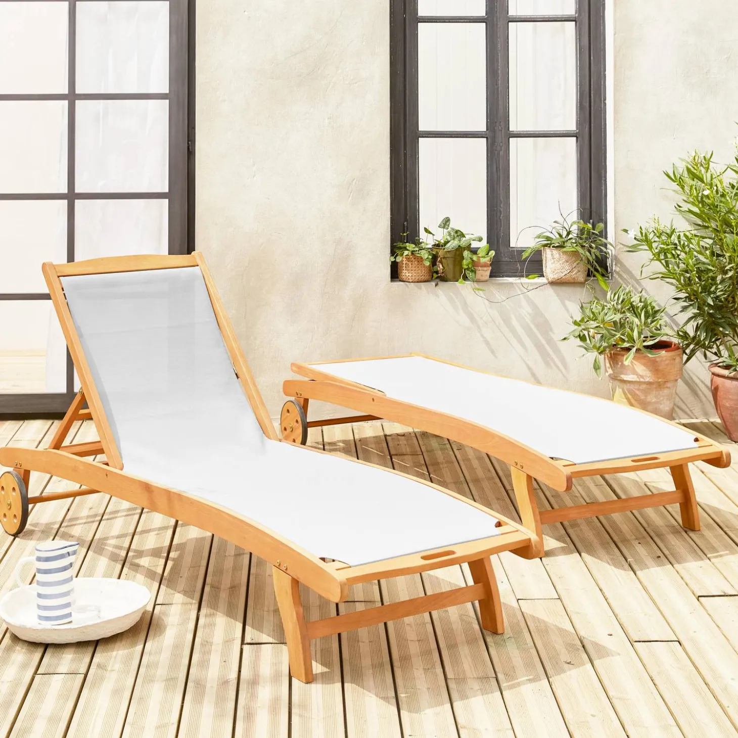 2er-Set Sonnenliegen aus Holz