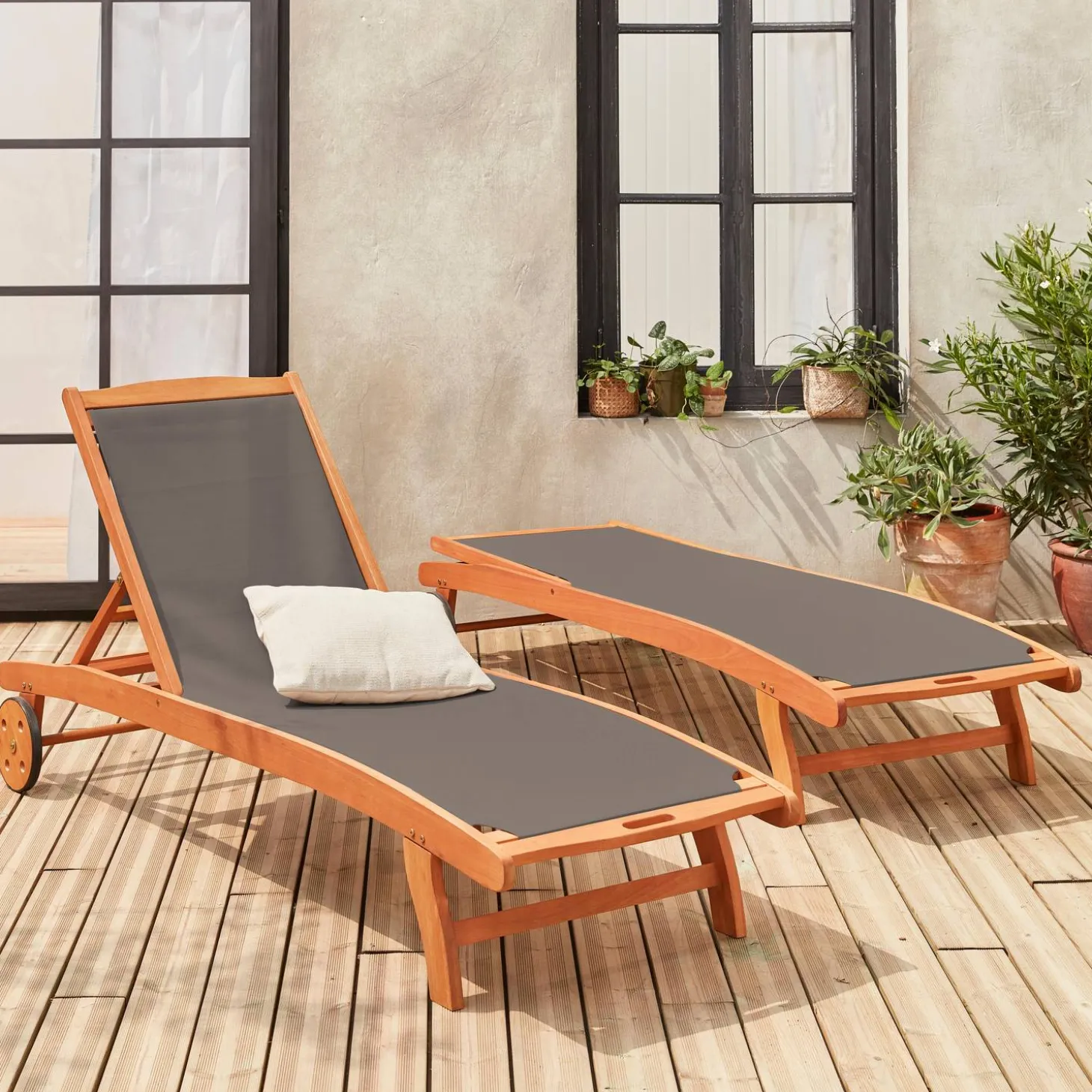 2er-Set Sonnenliegen aus Holz