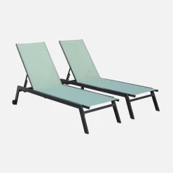 2er-Set Sonnenliegen, 5 Positionen mit Rädern