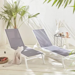 2er-Set Sonnenliegen, 5 Positionen mit Rädern
