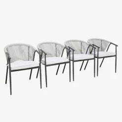 4er-Set stapelbare Gartensessel aus Stahl mit Seilbespannung