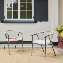 2er-Set stapelbare Gartensessel aus Stahl mit Seilbespannung