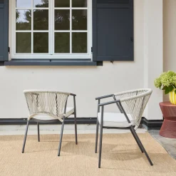 2er-Set stapelbare Gartensessel aus Stahl mit Seilbespannung