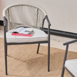 2er-Set stapelbare Gartensessel aus Stahl mit Seilbespannung