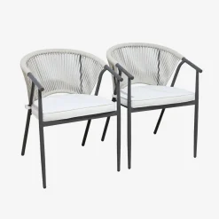 2er-Set stapelbare Gartensessel aus Stahl mit Seilbespannung