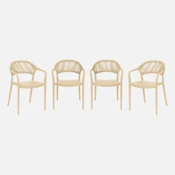 4er-Set stapelbare Gartenstühle mit Seiloptik