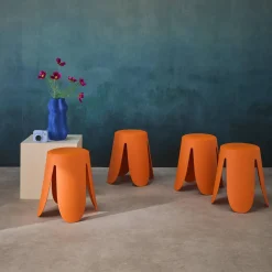 4er-Set stapelbare Hocker mit Kunstleder