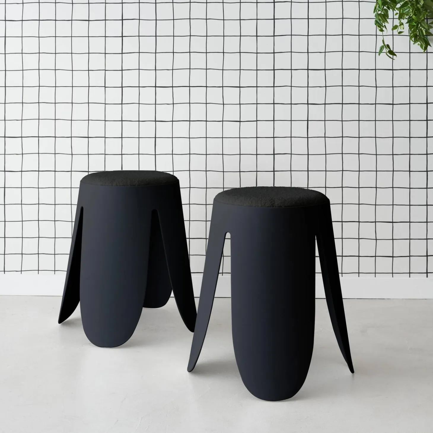 2er Set stapelbare Hocker, strukturierter Bouclébezug