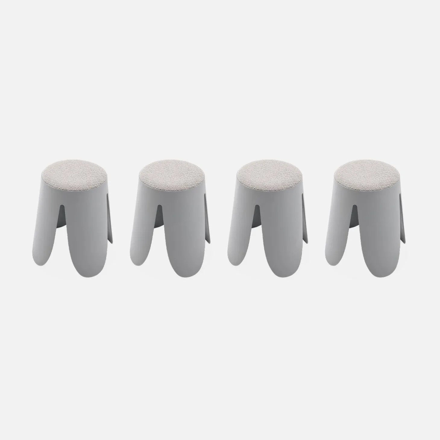 4er Set stapelbare Hocker, strukturierter Bouclébezug
