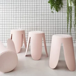4er Set stapelbare Hocker, strukturierter Bouclébezug
