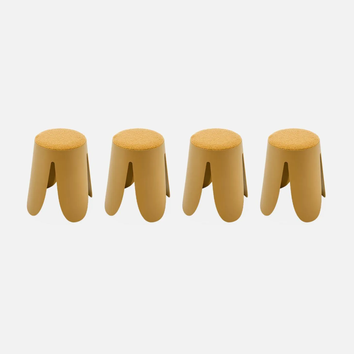 4er Set stapelbare Hocker, strukturierter Bouclébezug