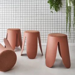 4er Set stapelbare Hocker, strukturierter Bouclébezug