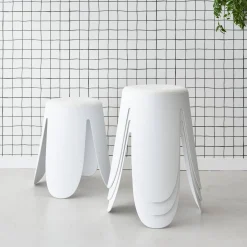 4er Set stapelbare Hocker, strukturierter Bouclébezug