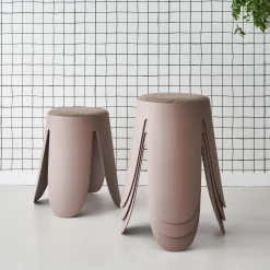 4er Set stapelbare Hocker, strukturierter Bouclébezug