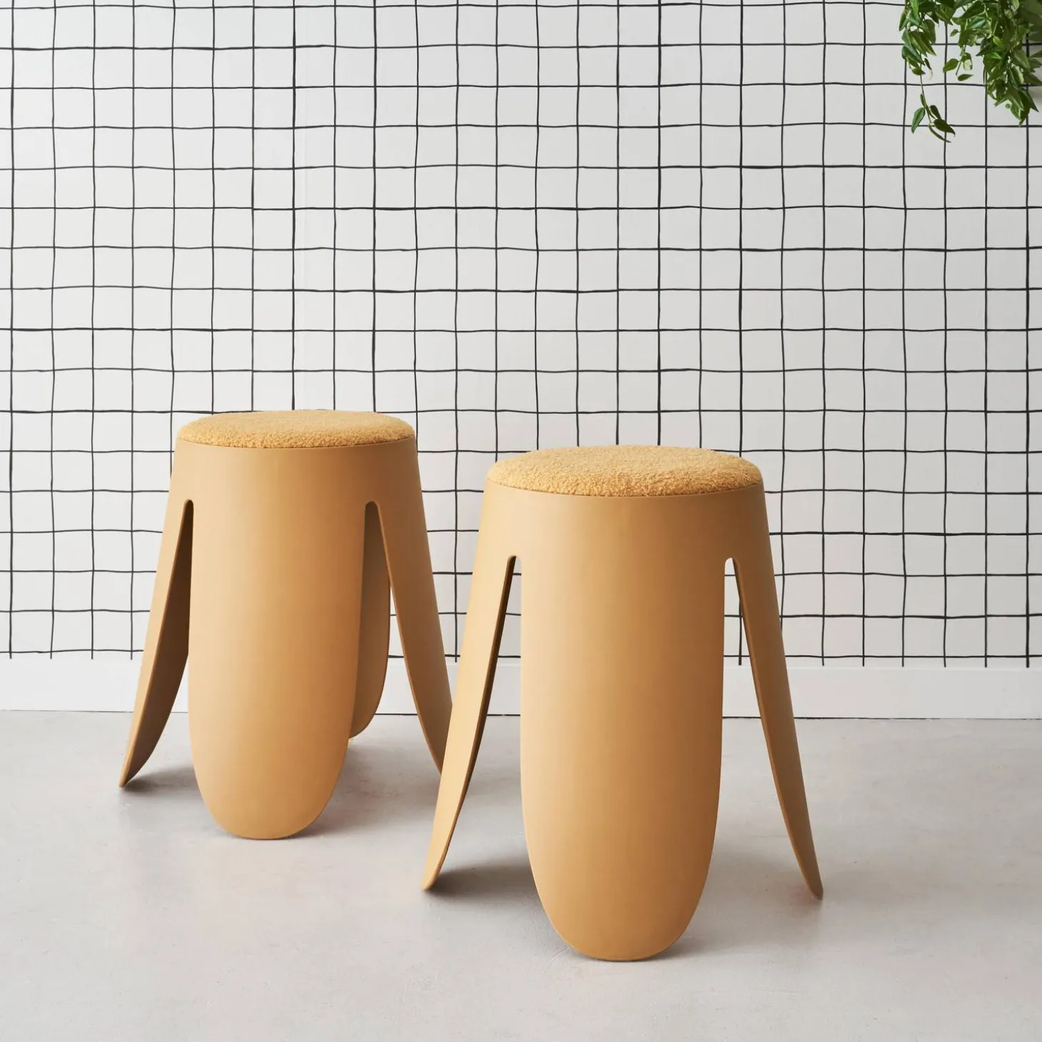 2er Set stapelbare Hocker, strukturierter Bouclébezug