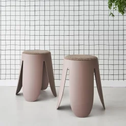 2er Set stapelbare Hocker, strukturierter Bouclébezug