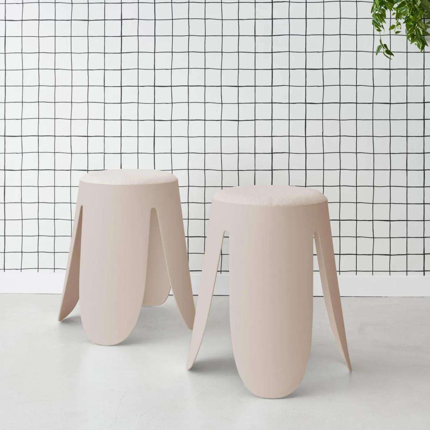2er Set stapelbare Hocker, strukturierter Bouclébezug