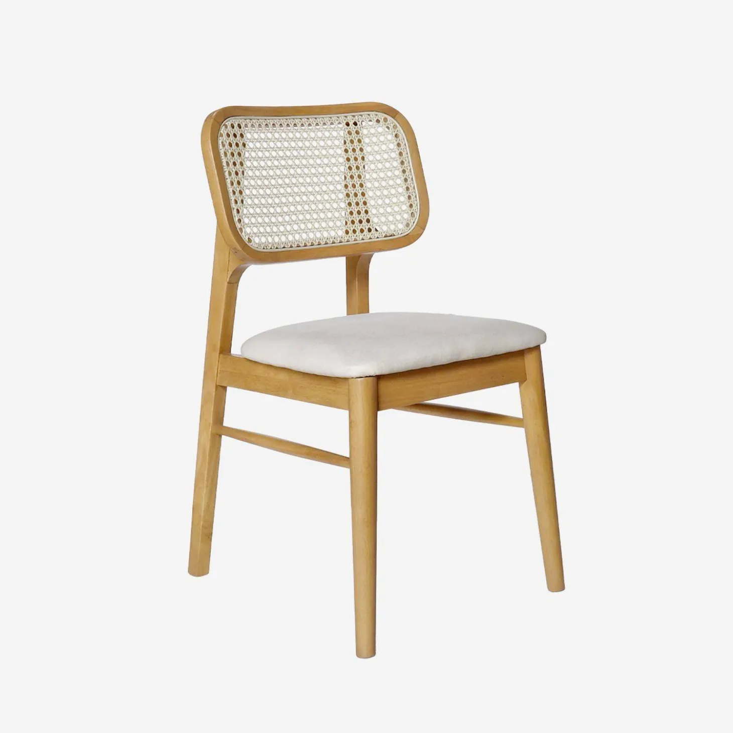 2er-Set Stühle aus Hevea-Holz, Rattan-Geflecht und Stoff
