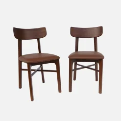 2er-Set Stühle aus Hevea-Holz und Kunstleder